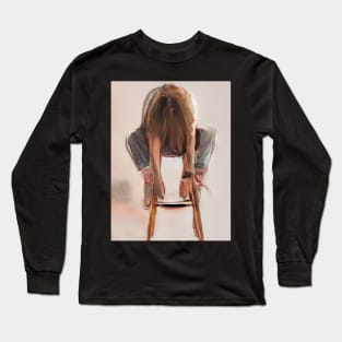 Girl in Chair Geek Designer Dune Stika Artistic Anime Style Long Sleeve T-Shirt